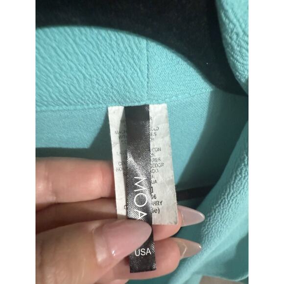 MOA Collection Women's Open Front Blazer Jacket Turquoise Size L Made IN USA - Picture 3 of 4